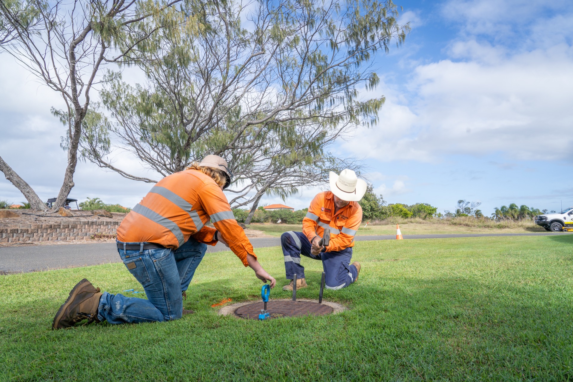 GeoRadar operators locating a water main on a residential verge