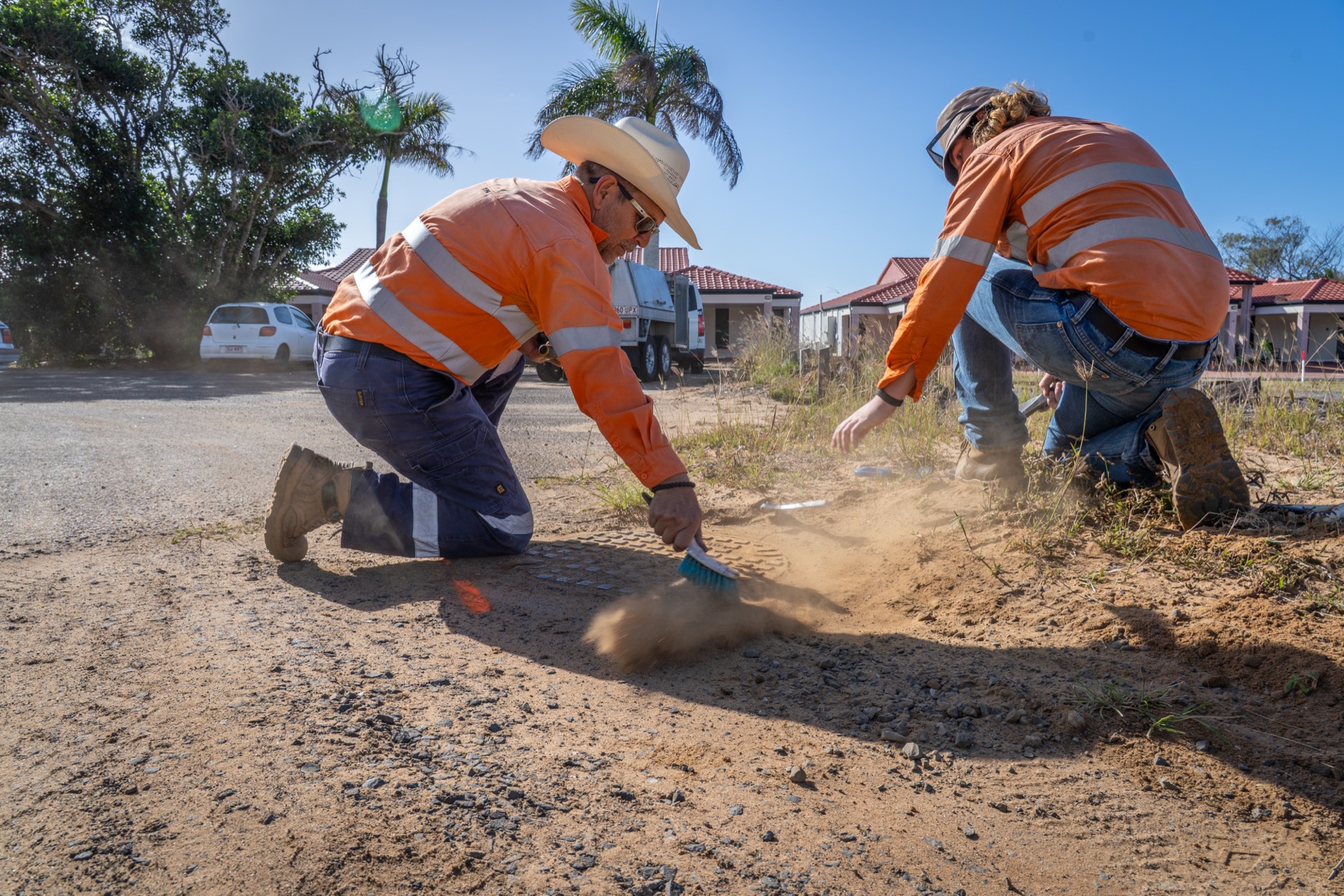 GeoRadar crew locating services along an unsealed road corridor
